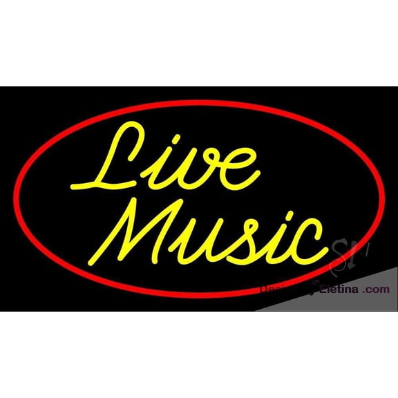 Neon Signs for Wall Decor Yellow Live Music Cursive Sign Neon Led Tubing16x20inch