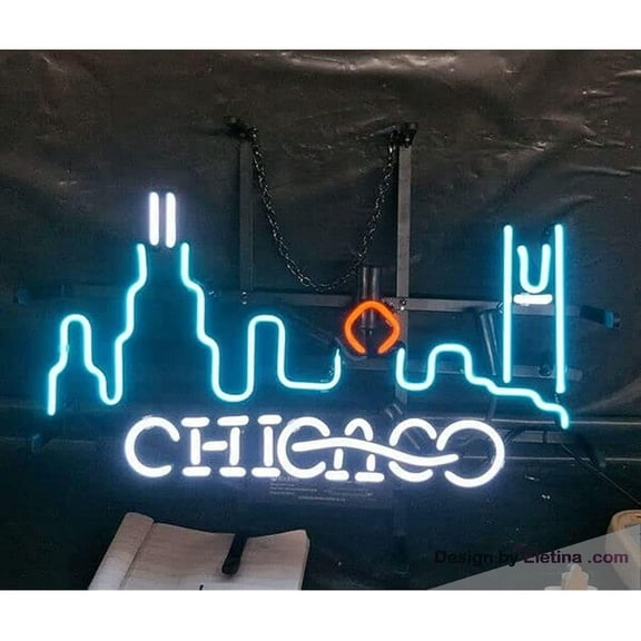 Neon Signs for Wall Decor inin Chicago City Sign Light Man Cave Bar Pub Beer Gift Lamp Neon Led Tubing 15x17inch