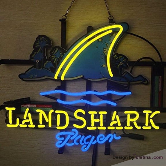 Neon Signs for Wall Decor inin Landsharks Lager Fin Sign Light Man Cave Bar Pub Beer Gift Lamp Neon Led Tubing 15x17inch