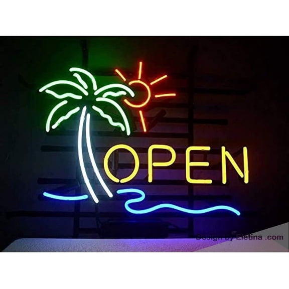 Neon Signs for Wall Decor inin Open Palm Tree Sunshine Sign Light Man Cave Bar Pub Beer Handcrafted Home Lamp Neon Led Tubing16x20inch