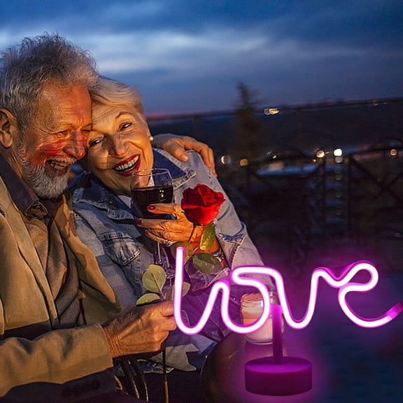 Neon Signs with Holder Base, USB Powered Neon Light, for Table Bedroom Wall Decoration, Valentine Birthday Wedding Supplies (7.87x12.99in, Pink)