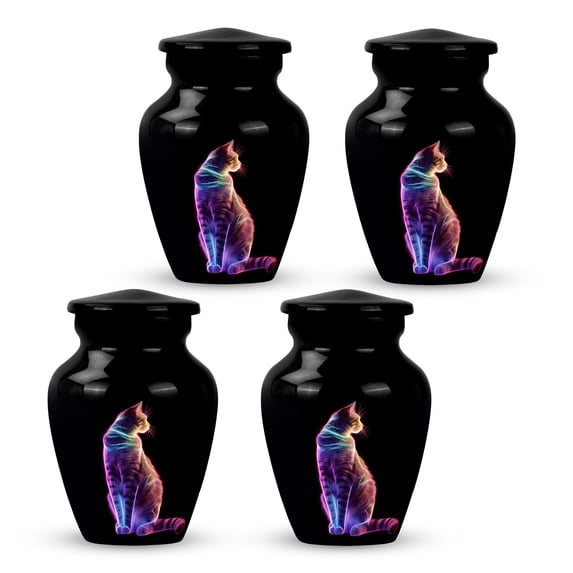 Neon Silhouette Cat Urns For Human Ashes Adult Female - Adult Urns For Human Ashes Women & Men - Adult Urns For Human Ashes Men - Cremation Urns For Ashes Small - Keepsake Urn(Size -3",4Pc)