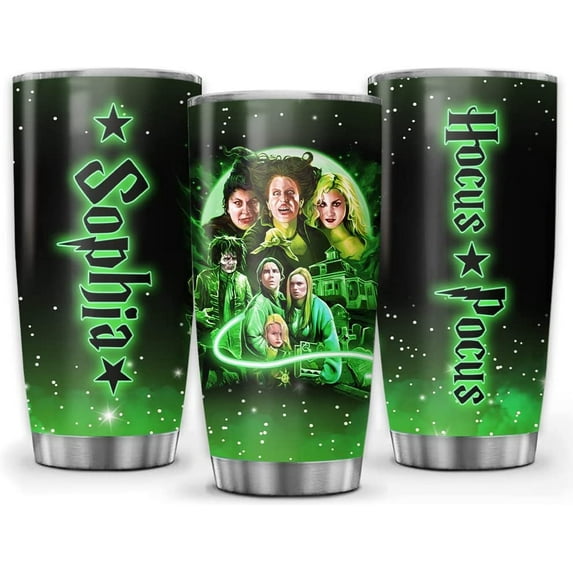 Neon Sisters Witches Scary Halloween Tumbler with Lid, Birthday Christmas Halloween Gift For Women Friends, Custom Halloween Movie Tumbler for Adults Insulated Travel 20oz 30oz Coffee Mug