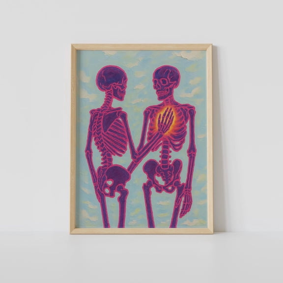 Neon Skeleton Couple Love and Anatomy Decor Wall Art Print