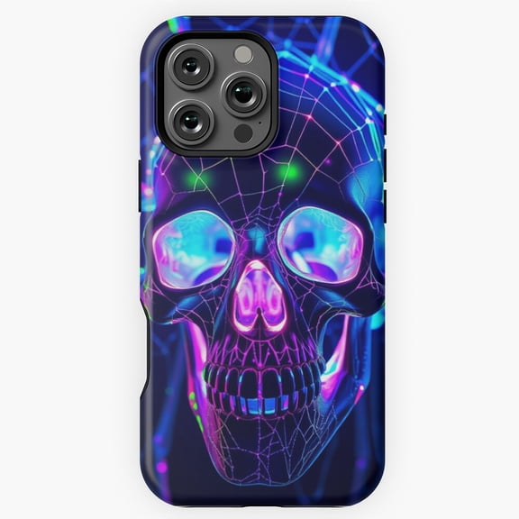 Neon Skeleton in a Web of Light Glowing Digital Art for Tech and Fantasy Lovers Phone Case for iPhone 16 15 14 13 12 11 Pro Max M5905474