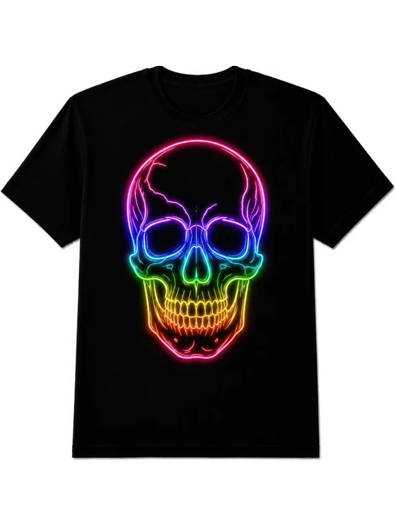 Neon Skull Retro 80s Gothic Skeleton Halloween Biker T-Shirt Gift
