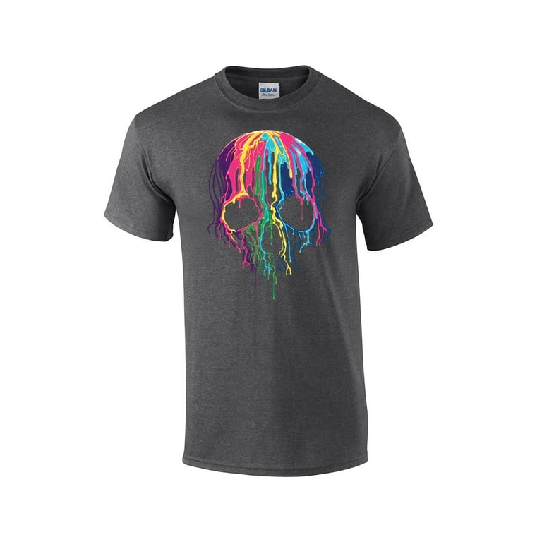 Neon Skull Short Sleeve T shirt Melting Dripping Paint Skull Face