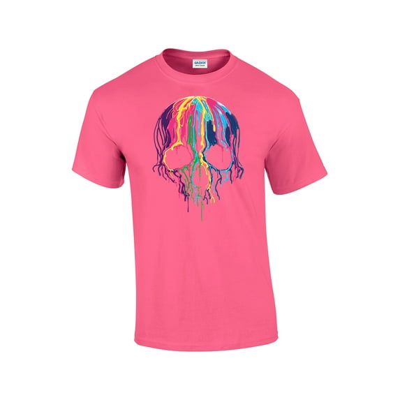 Neon Skull Short Sleeve T-shirt Melting Dripping Paint Skull Face-Neonpk-XXL