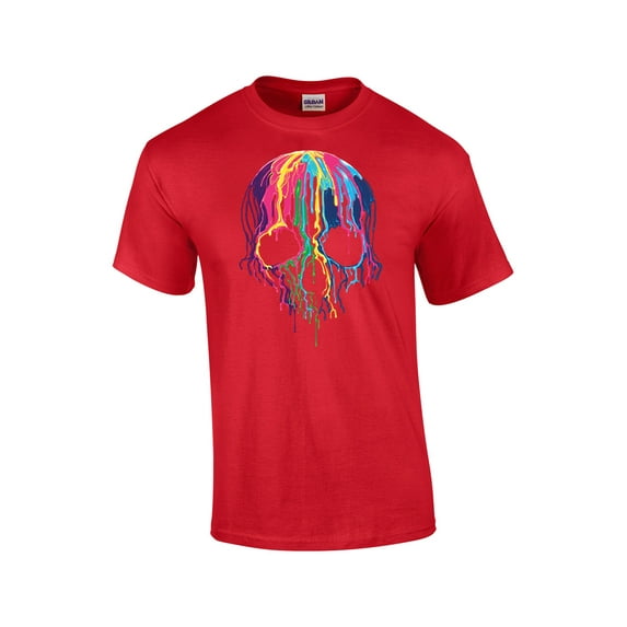 Neon Skull Short Sleeve T-shirt Melting Dripping Paint Skull Face-Red-Small