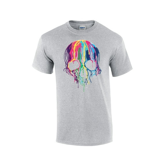 Neon Skull Short Sleeve T-shirt Melting Dripping Paint Skull Face-Sportsgray-Small
