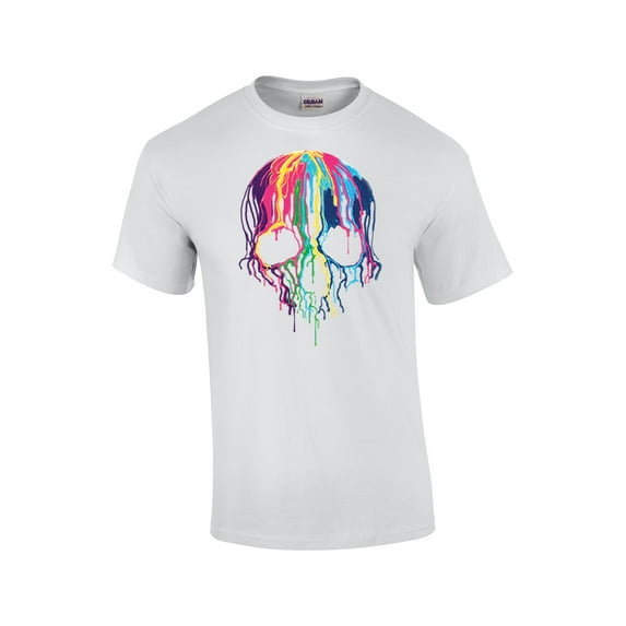 Neon Skull Short Sleeve T-shirt Melting Dripping Paint Skull Face-White-5Xl