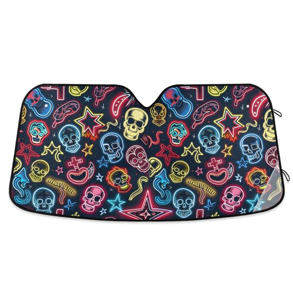 Neon Skull Star Sausage Car Windshield Sun Shade Foldable Car Front Window Visor Heat and UV Protection 55x27.6