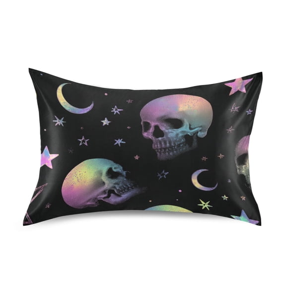 Neon Skulls Stars Moon Halloween Satin Pillowcase Envelope Design Pillow Covers 1 Pack Queen Size 20" x 30"