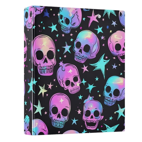 Neon Skulls and Stars Hardcover 3 Ring Binder 1.5” Round Rings Letter Size Paper Pockets for School Office Supplies