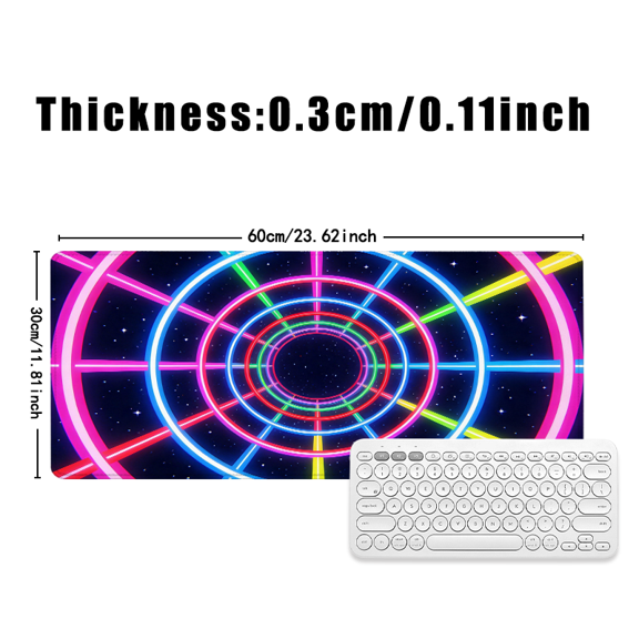 Neon Space Tunnel Mouse Pad 31.5 x 11.82 inches Rubber Desk Accessory for Office and Gaming