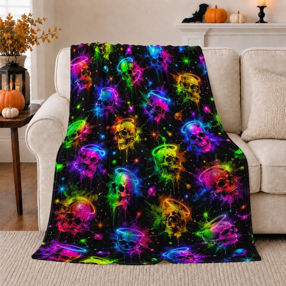 Neon Space decorative motif Motif, Mystical Fantasy Scene, Warm Flannel Blanket for Home Library and Reading Nook, Celestial Art Lovers Housewarming Gift, Fantasy Home Decor