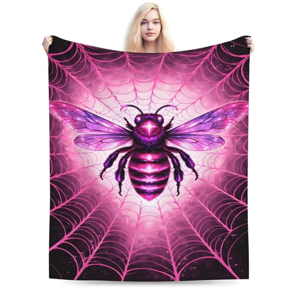 Neon Spider Bee Blanket for Couch Bed Soft Cozy Gothic Insect Web Design Dark Fantasy Home Decor Halloween Gift 50x40