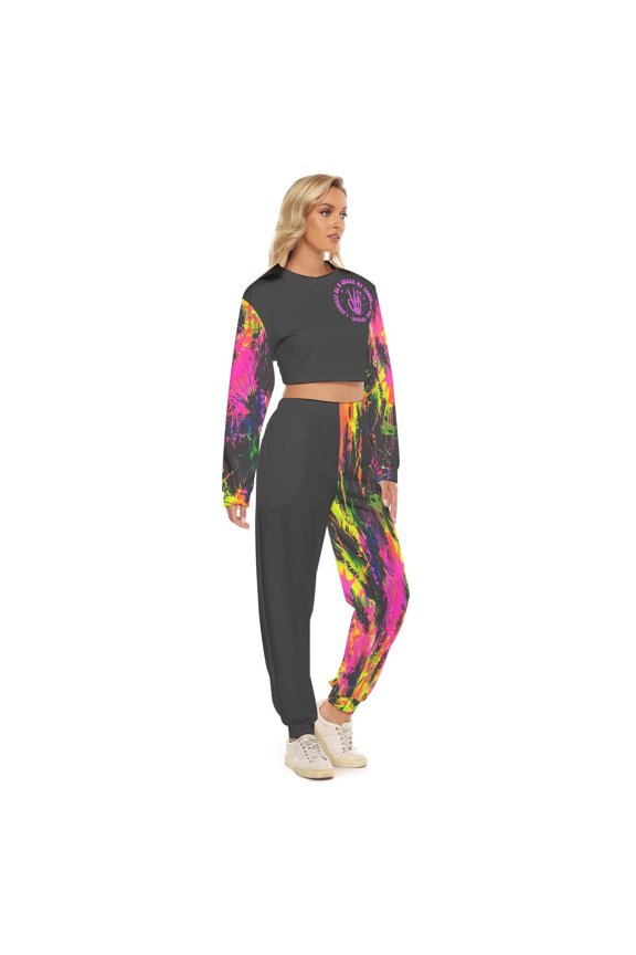 Neon Splash Crop Sweatshirt & Jogger Set