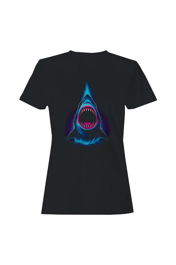Neon Splash Shark Attack Art Women's T-shirt