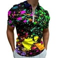 thumbnail image 1 of Neon Splatter Paint Men Zipper T-shirt Summer Casual Short Sleeve T-shirt Top, 1 of 7
