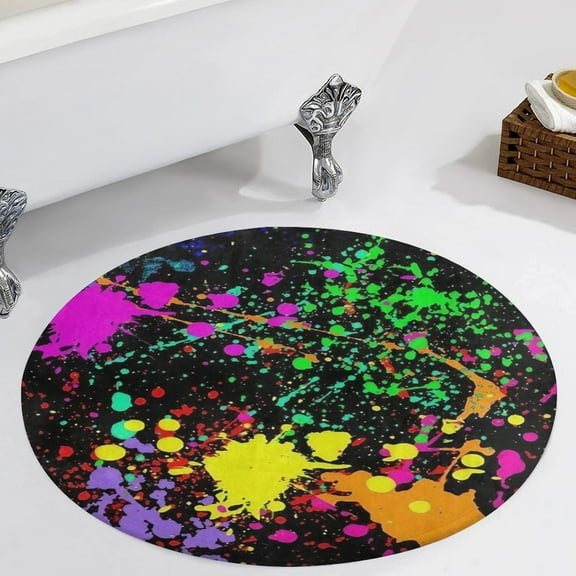 Neon Splatter Paint Round Carpet Circle Rug Outdoor Patio Area Rug Washable Large Area Rugs Hallway Room Decor Fitness Mats