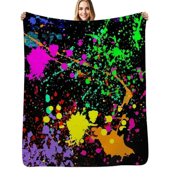 Neon Splatter Paint Soft Blanket Travel Bedding Throws Flannel Bedspread Sofa Bed Cover