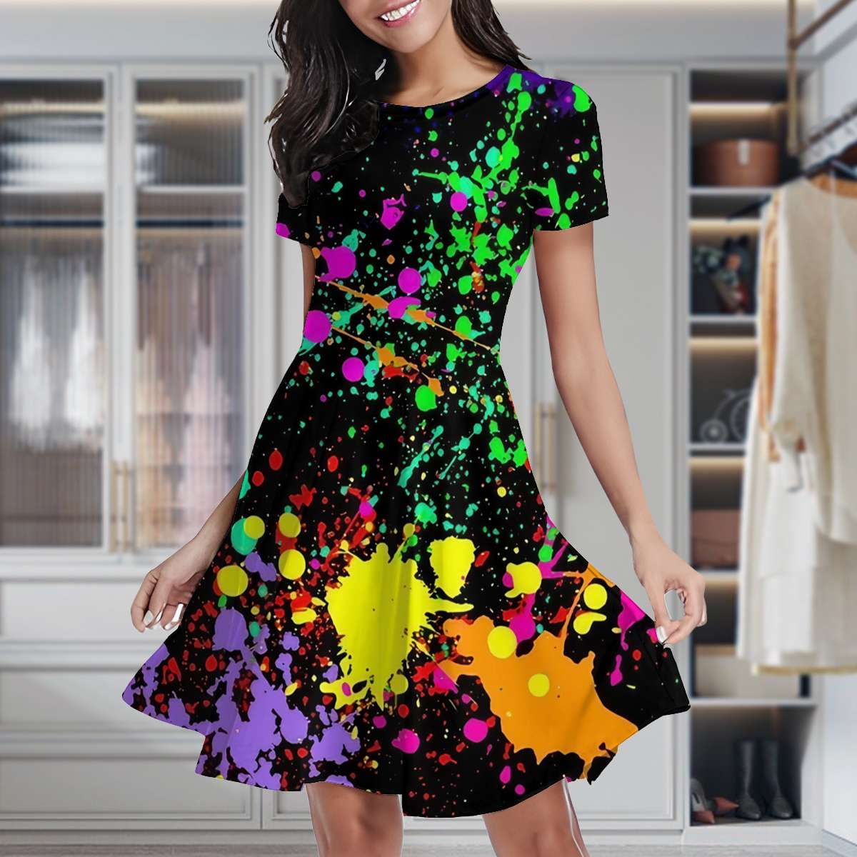green emerald velvet dress Wisteria Floral Print Mini Skater Dress | Disturbia main image 1