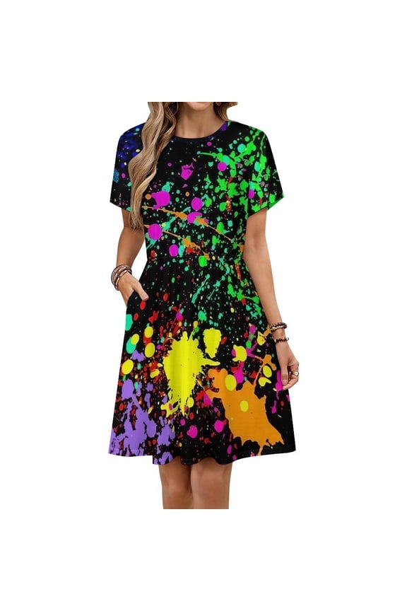 Neon Splatter Paint Women's Dress Short Sleeve Summer Sundress Summer Women Clothes