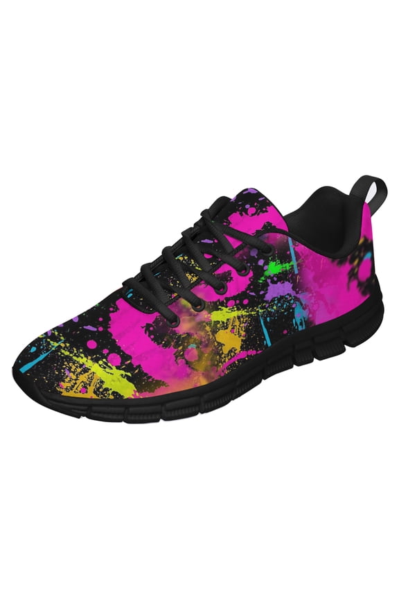 Neon Splatters With Paint Shoes for Men Women Running Sneakers Breathable Casual Sport Tennis Shoes Black Size 5