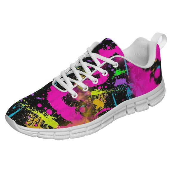 Neon Splatters With Paint Shoes for Men Women Running Sneakers Breathable Casual Sport Tennis Shoes White Size 13