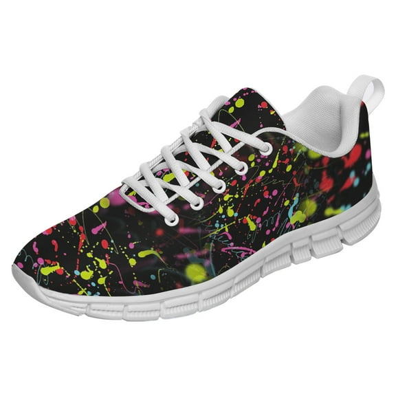 Neon Splatters With Paint Shoes for Men Women Running Sneakers Breathable Casual Sport Tennis Shoes White Size 3.5