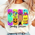 thumbnail image 1 of Neon Spooky Season T-Shirt, Halloween Ghost Cat Tee, Coquette Fall Pumpkin Shirt, Witchy Vibes Graphic Tee, Brushstroke Halloween Shirt, 1 of 5