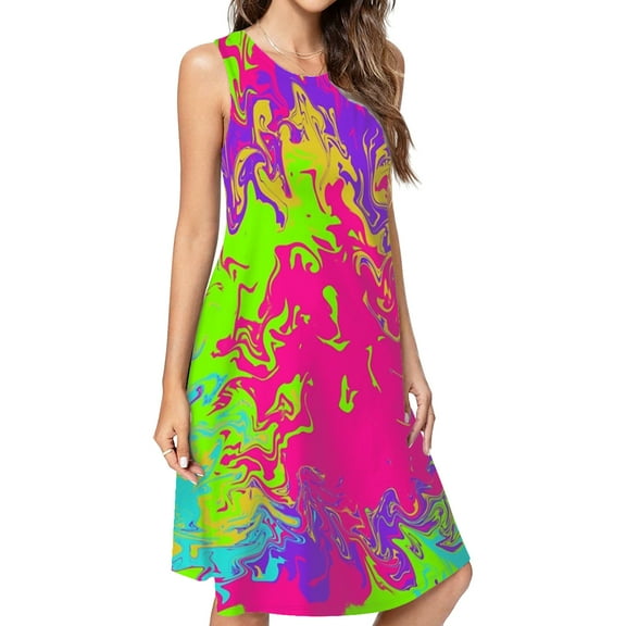 Neon Spring Summer Dresses For Women Fashion Dress Casual Sleeveless Loose Sundress With Pockets