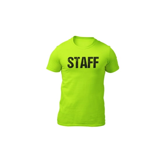 Neon Staff T-Shirt Front & Back Print Mens Event Shirt Yellow Tee 2xl