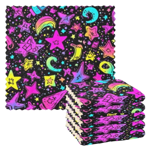 Neon Stars Print Kitchen Cloth Dish Towels for Drying Washing Absorbent Dish Rags Reusable soft kitchen dishcloth set 6 Pack