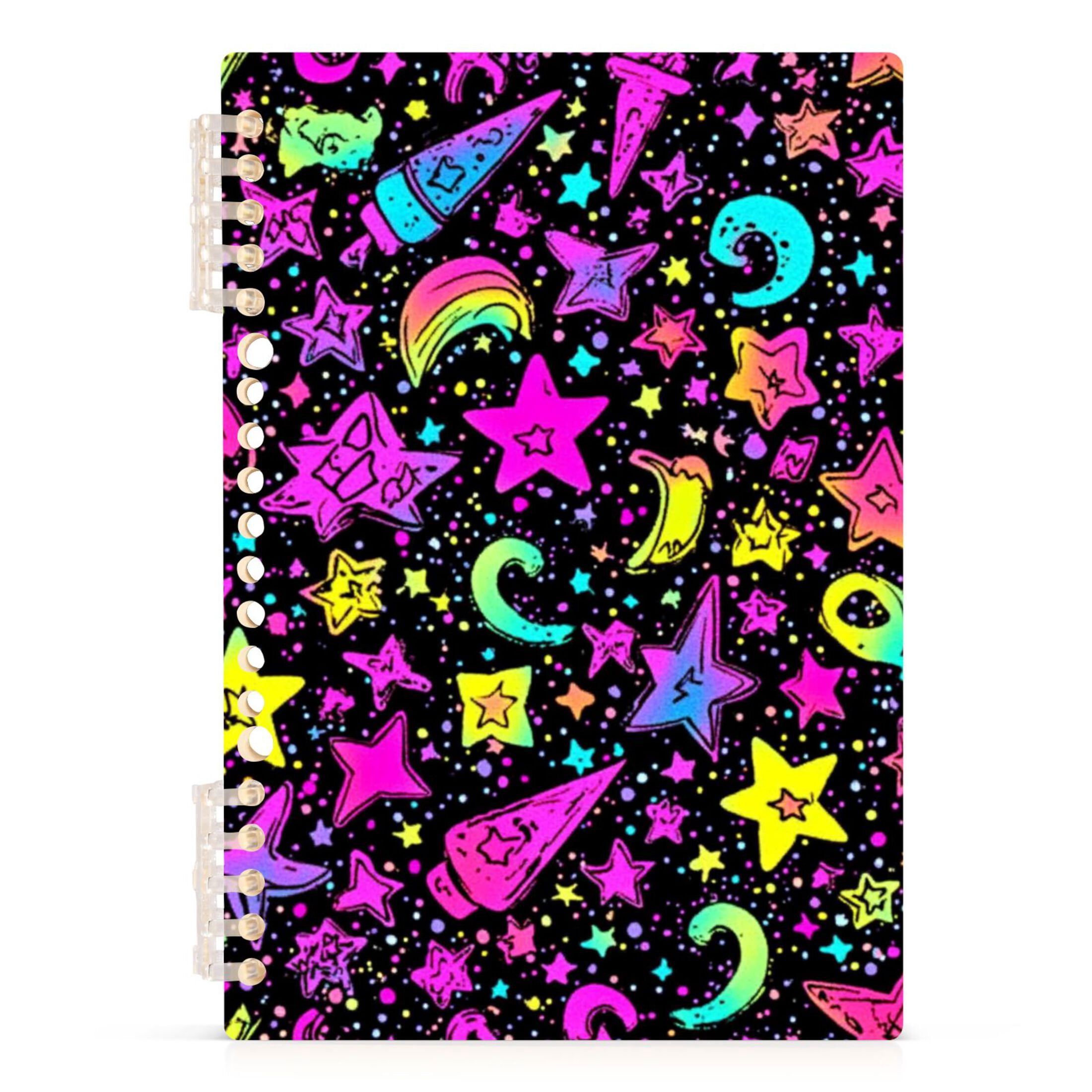 Writing Neon Notebook Neon Stars Print Lined Spiral Journal Notebook 60 Pages A5 College ...