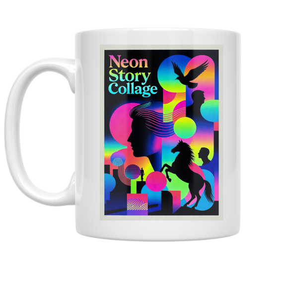 Neon Story Collage Art - Vibrant Style Enthusiast - 11 oz Ceramic Coffee Mug