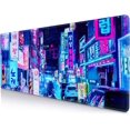 thumbnail image 1 of Neon Street Desk Mat, Japanese Vaporwave Cyberpunk City Cyan Gaming Mouse Pad, Rubber Base XL Large Deskmat for Computer Laptop, 31.5 X 11.8 Inch -Tokyo Rain Umbrella, 1 of 6