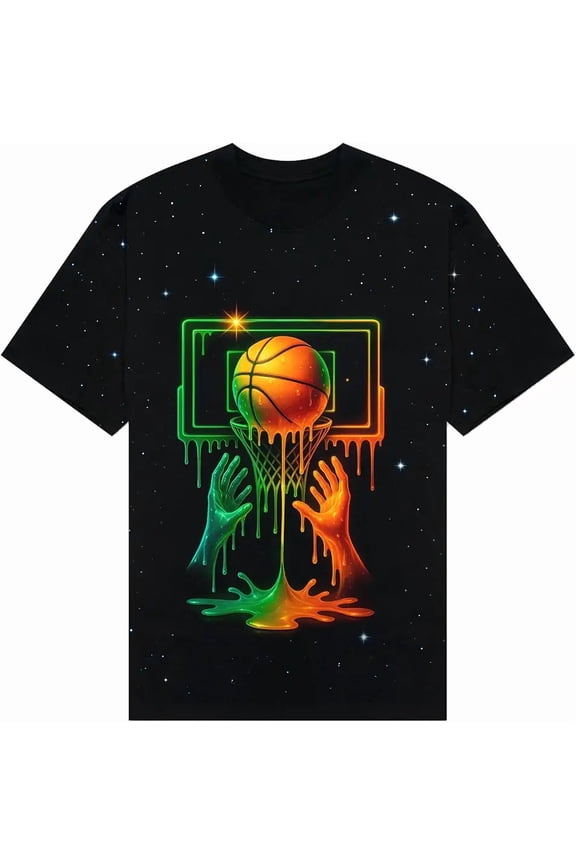 Neon Streetwear Basketball Drip Graphic for Men Women Summer Tee