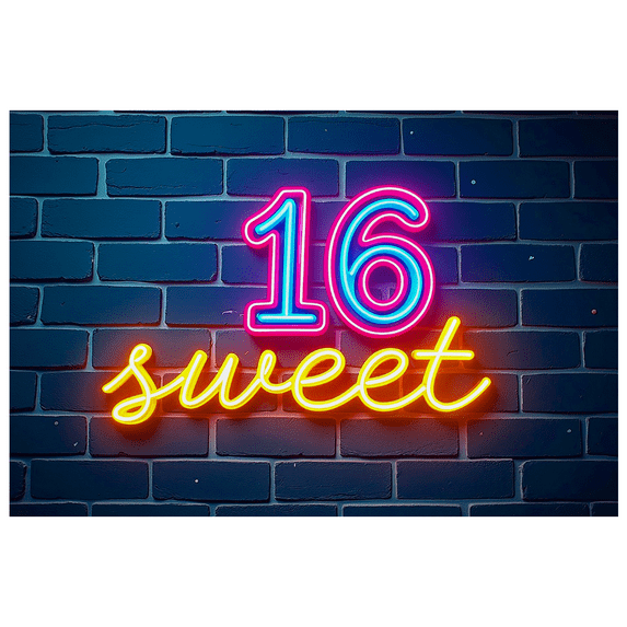 Neon Style 16 Sweet Backdrop Banner, Teen Birthday Party Decorations, Photography Props, Party Background, Photo Booth Decor, Celebration Decor