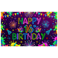 thumbnail image 1 of Neon Style 16th Birthday Backdrop Banner Colorful Party Decorations with Fireworks Stars and Party Hats Photography Props for Birthday Party Celebrations Photo Booth Backgrounds, 1 of 7
