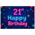 thumbnail image 1 of Neon Style 21st Happy Birthday Banner Backdrop Background Party Supplies Birthday Decoration Photography Props Decorations Birthday Party Event Decor, 1 of 7