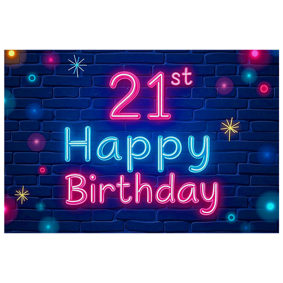 Neon Style 21st Happy Birthday Banner Backdrop Background Party Supplies Birthday Decoration Photography Props Decorations Birthday Party Event Decor