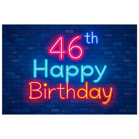 Neon Style 46th Birthday Banner Background Party Decoration Backdrop Photography Props for Birthday Party Celebrations Happy Birthday Decor for Photo Booth Setups