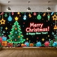 thumbnail image 1 of Neon Style Christmas Banner Christmas Tree Design New Year Banner Star Decoration Snowman Holiday Banner for Christmas Party New Year Celebration Indoor Decoration, 1 of 8