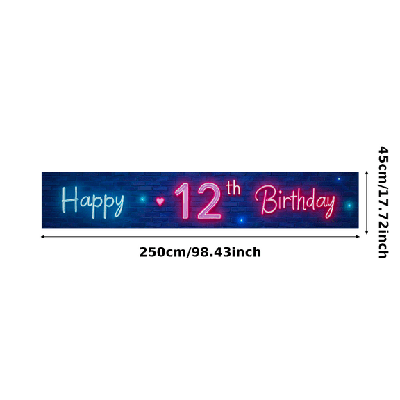 Neon Style Happy 12th Birthday Banner Backdrop Background Party Supplies Birthday Decoration Photography Props Birthday Party Decorations