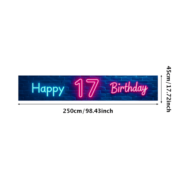 Neon Style Happy 17 Birthday Banner Backdrop Background Party Supplies Birthday Decoration Photography Props Birthday Party Decorations