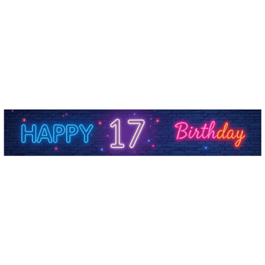 Neon Style Happy 17 Birthday Banner for Birthday Celebration Teen Party Event Decoration