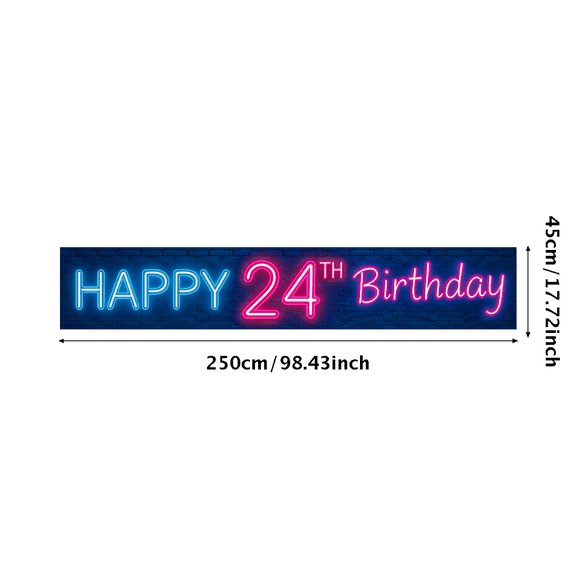 Neon Style Happy 24th Birthday Banner Backdrop Background Party Decoration Photography Props Birthday Party Supplies Photo Booth Decorations