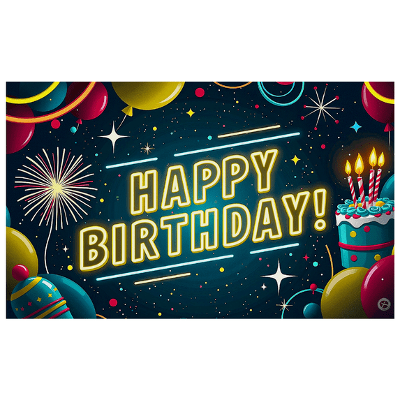 Neon Style Happy Birthday Banner with Balloons Fireworks Cake Backdrop Party Supplies Birthday Decoration Photography Props Birthday Party Decorations